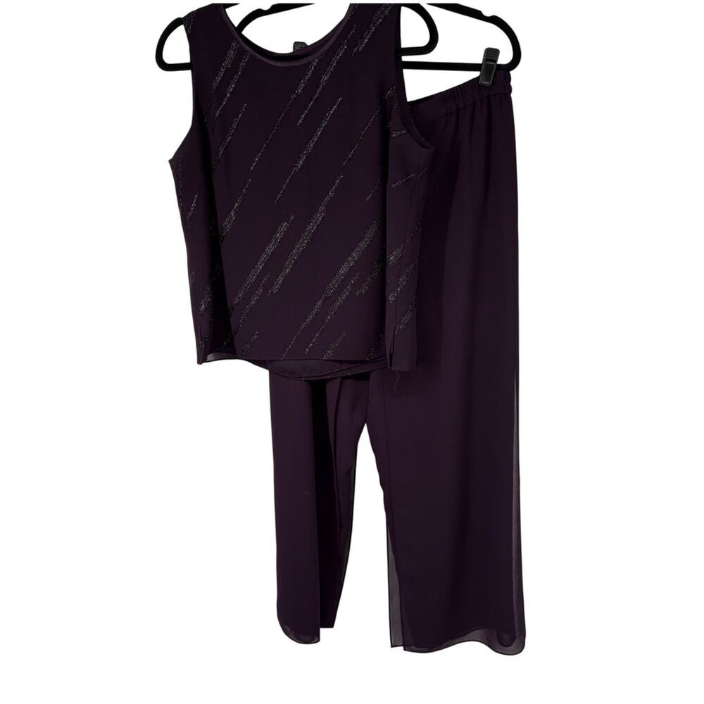 R&M Richards Pant Suit Set Plum Silver Sparkle Formal Evening Womens 12P